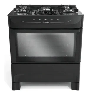 Fogão Mueller Preto 5 Bocas Com Mesa De Vidro Bivolt Mfv5bb...